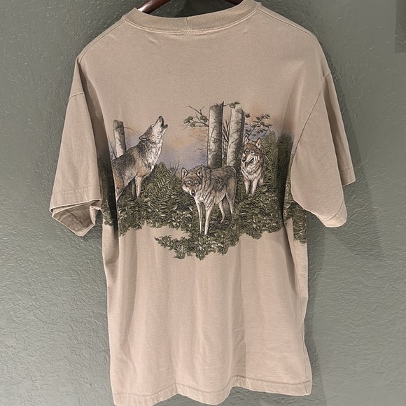 Vintage 90s Wolf Shirt All Over Print Bear Country USA Art Unlimited Nature - Picture 3 of 10